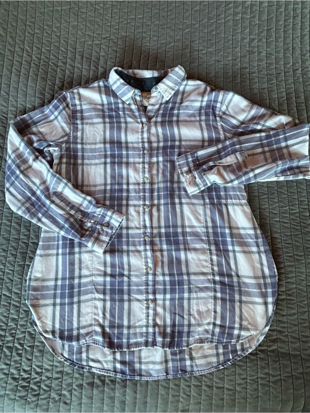 JACHS Girlfriend Blue and White Plaid Button-Down Shirt